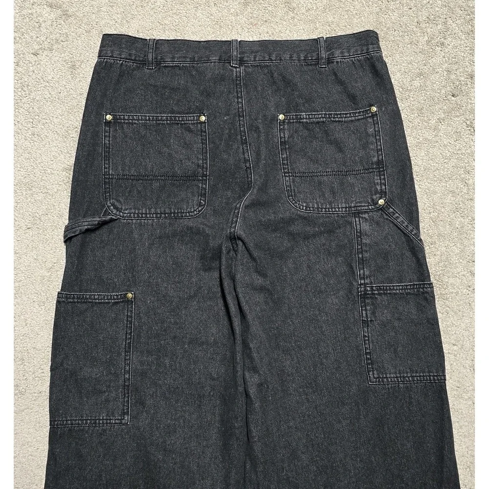 VTG Black Dart Double Knee Baggy Cargo Carpenter Jeans Mens M 33 Embroidered 90s